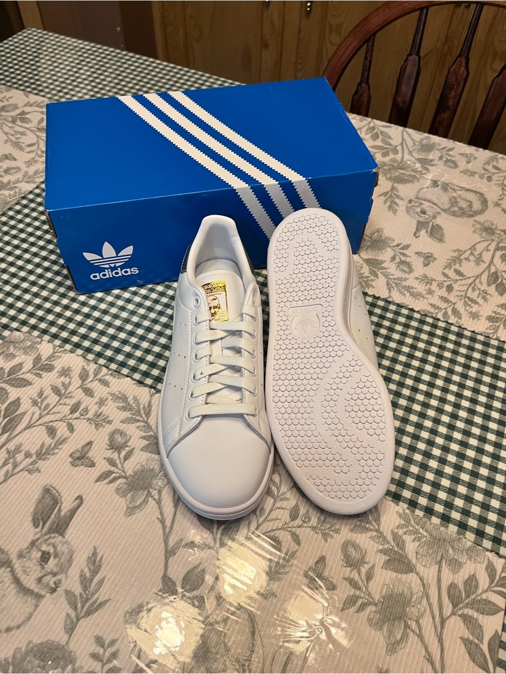 adidas White Sneakers with Gold Tongue Logo